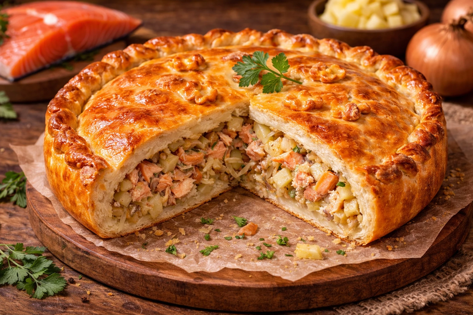 Пирог с картошкой и горбушей